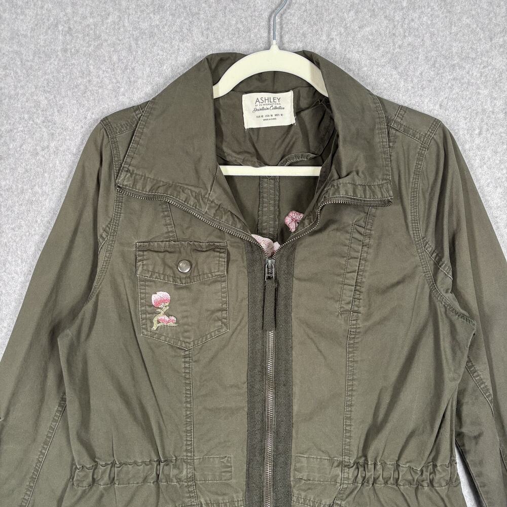 Embroidered Utility Jacket Medium Army Military Chore Barn Thin Butterfly Flower - Picture 3 of 13